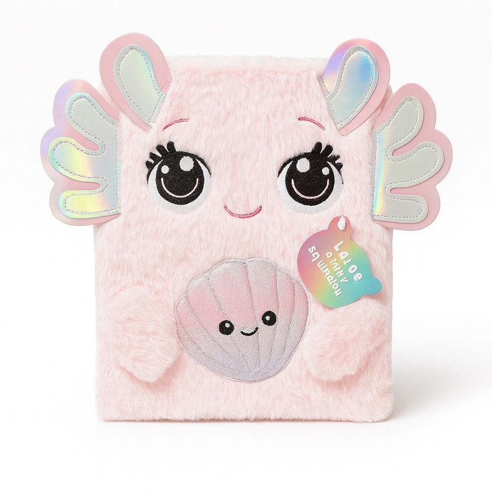 Pink Furry Axolotl Sketchbook with Holographic Accents